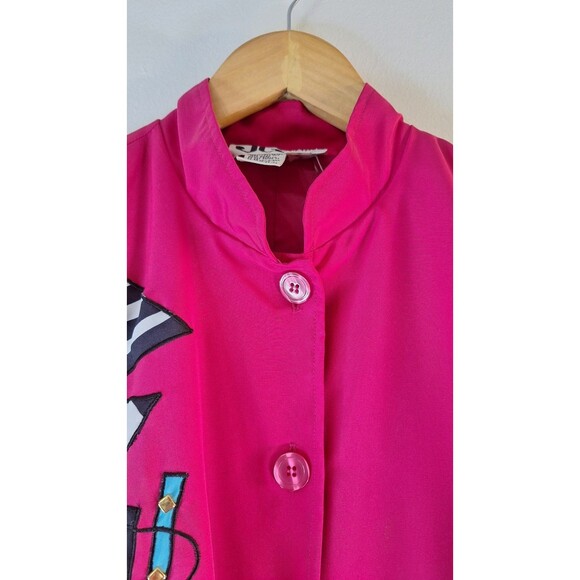 Vtg  Abstract Pink Windbreaker Jacket Women's Sz 8P Blouson 80's 90's Barbiecore - Picture 3 of 6
